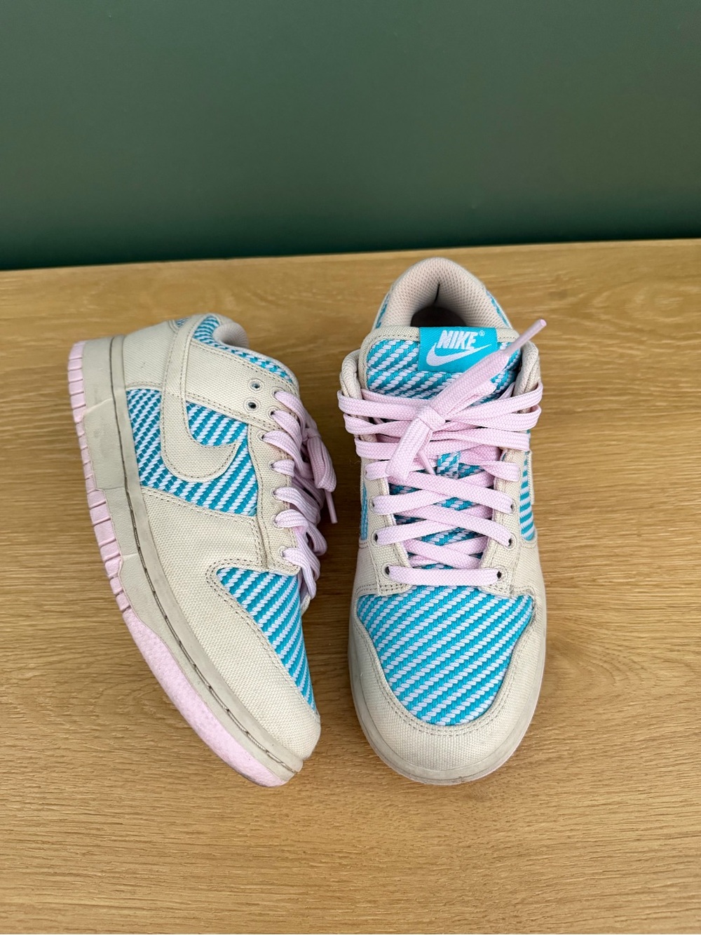 Nike Women’s Low-Top Sneakers in Teal Stripe & Light Pink